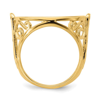 14k Yellow Gold Ladies' Polished Wire Curl Filigree 22.0mm Coin Bezel Ring - Fits 1/4 oz American Eagle and Other Coins