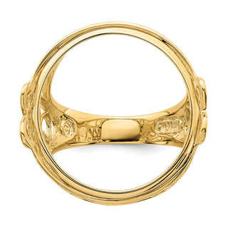 14k Yellow Gold Ladies' Polished Wire Curl Filigree 22.0mm Coin Bezel Ring - Fits 1/4 oz American Eagle and Other Coins