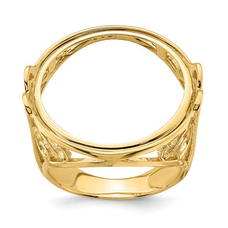 14k Yellow Gold Ladies' Polished Wire Curl Filigree 22.0mm Coin Bezel Ring - Fits 1/4 oz American Eagle and Other Coins
