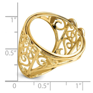 14k Yellow Gold Ladies' Polished Wire Curl Filigree 22.0mm Coin Bezel Ring - Fits 1/4 oz American Eagle and Other Coins
