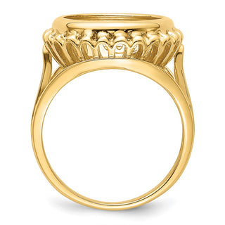 14k Yellow Gold Polished Ladies Wire Design 13.0mm Coin Bezel Ring - Fits 2 Pesos and US $1