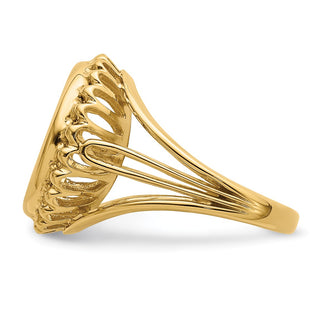 14k Yellow Gold Polished Ladies Wire Design 13.0mm Coin Bezel Ring - Fits 2 Pesos and US $1