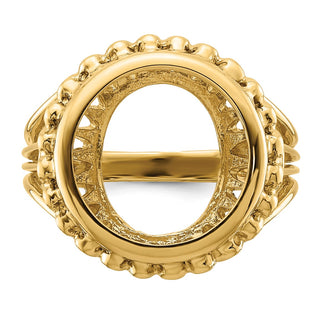 14k Yellow Gold Polished Ladies Wire Design 13.0mm Coin Bezel Ring - Fits 2 Pesos and US $1