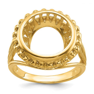 14k Yellow Gold Polished Ladies Wire Design 13.0mm Coin Bezel Ring - Fits 2 Pesos and US $1