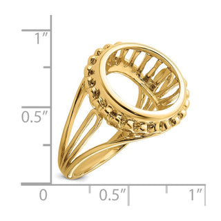 14k Yellow Gold Polished Ladies Wire Design 13.0mm Coin Bezel Ring - Fits 2 Pesos and US $1