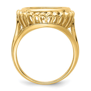 14k Yellow Gold Polished Ladies Wire Design 14.0mm Coin Bezel Ring - Fits 1/20 oz Maple Leaf and Other Coins