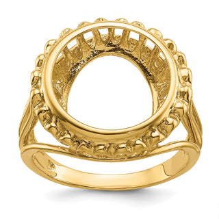 14k Yellow Gold Polished Ladies Wire Design 14.0mm Coin Bezel Ring - Fits 1/20 oz Maple Leaf and Other Coins