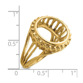 14k Yellow Gold Polished Ladies Wire Design 14.0mm Coin Bezel Ring - Fits 1/20 oz Maple Leaf and Other Coins