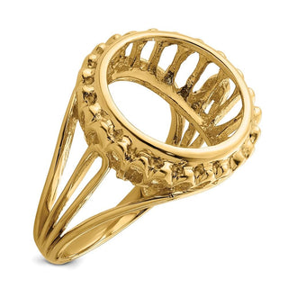 14k Yellow Gold Polished Ladies Wire Design 14.0mm Coin Bezel Ring - Fits 1/20 oz Maple Leaf and Other Coins