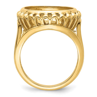 14k Yellow Gold Polished Ladies Wire Design 15mm Prong Coin Bezel Ring - Fits US $1 Type 2