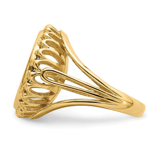 14k Yellow Gold Polished Ladies Wire Design 15mm Prong Coin Bezel Ring - Fits US $1 Type 2