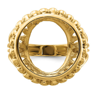 14k Yellow Gold Polished Ladies Wire Design 15mm Prong Coin Bezel Ring - Fits US $1 Type 2