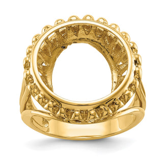 14k Yellow Gold Polished Ladies Wire Design 15mm Prong Coin Bezel Ring - Fits US $1 Type 2