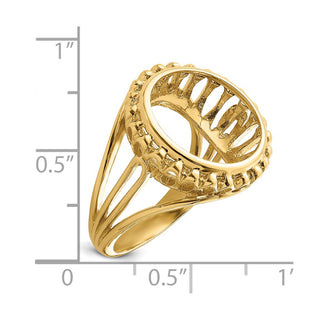 14k Yellow Gold Polished Ladies Wire Design 15mm Prong Coin Bezel Ring - Fits US $1 Type 2
