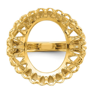 14k Yellow Gold Polished Ladies Wire Design 16.5mm Coin Bezel Ring - Fits 1/10 oz American Eagle and 1/10 oz Krugerrand
