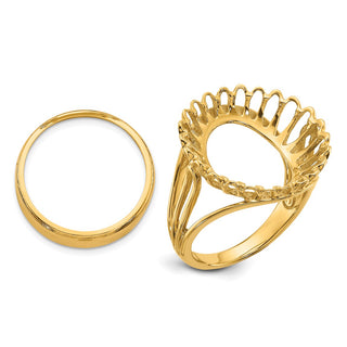 14k Yellow Gold Polished Ladies Wire Design 16.5mm Coin Bezel Ring - Fits 1/10 oz American Eagle and 1/10 oz Krugerrand