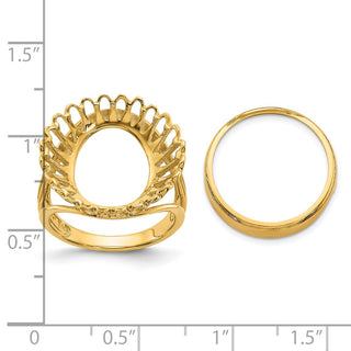 14k Yellow Gold Polished Ladies Wire Design 16.5mm Coin Bezel Ring - Fits 1/10 oz American Eagle and 1/10 oz Krugerrand