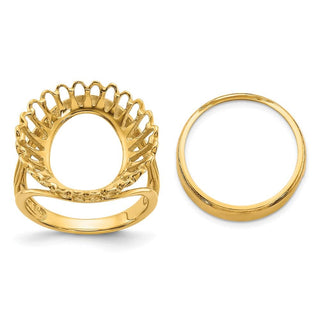 14k Yellow Gold Polished Ladies Wire Design 16.5mm Coin Bezel Ring - Fits 1/10 oz American Eagle and 1/10 oz Krugerrand