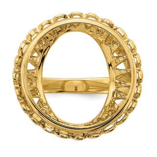 14k Yellow Gold Polished Ladies Wire Design 17.8mm Prong Coin Bezel Ring - Fits US $2.50 Liberty and Other Coins