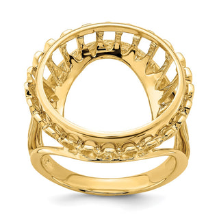 14k Yellow Gold Polished Ladies Wire Design 17.8mm Prong Coin Bezel Ring - Fits US $2.50 Liberty and Other Coins