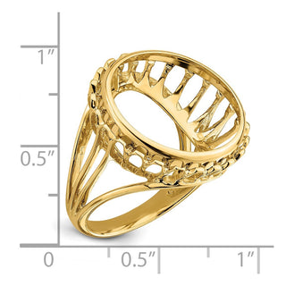 14k Yellow Gold Polished Ladies Wire Design 17.8mm Prong Coin Bezel Ring - Fits US $2.50 Liberty and Other Coins