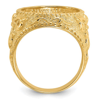 14k Gold Mens Polished & Textured Fancy Filigree Design 16.5mm Coin Bezel Ring - Fits 1/10 oz American Eagle and 1/10 oz Krugerrand