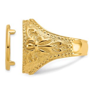 10k Yellow Gold Mens Polished and Textured Fancy Filigree Design 16.5mm Coin Bezel Ring - Fits 1/10 oz American Eagle and 1/10 oz Krugerrand