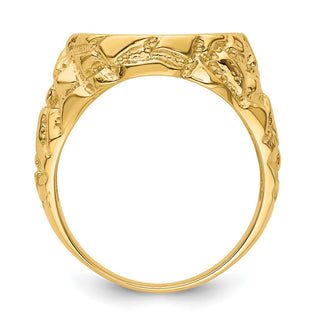 14k Yellow Gold Polished Mens Nugget-style 13 mm Coin Bezel Ring - Fits US$1 Type 1 and 2 Pesos