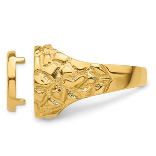 14k Yellow Gold Polished Mens Nugget-style 13 mm Coin Bezel Ring - Fits US$1 Type 1 and 2 Pesos