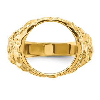 14k Yellow Gold Polished Mens Nugget-style 13 mm Coin Bezel Ring - Fits US$1 Type 1 and 2 Pesos