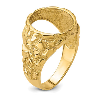 14k Yellow Gold Polished Mens Nugget-style 13 mm Coin Bezel Ring - Fits US$1 Type 1 and 2 Pesos