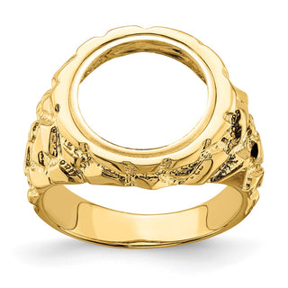 14k Yellow Gold Polished Mens Nugget-style 13 mm Coin Bezel Ring - Fits US$1 Type 1 and 2 Pesos