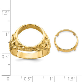 14k Yellow Gold Polished Mens Nugget-style 13 mm Coin Bezel Ring - Fits US$1 Type 1 and 2 Pesos