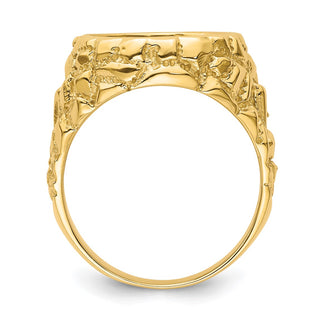 14k Yellow Gold Polished Mens Nugget-style 14 mm Coin Bezel Ring - Fits 1/20 oz Maple Leaf and Other Coins