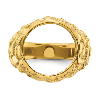 14k Yellow Gold Polished Mens Nugget-style 14 mm Coin Bezel Ring - Fits 1/20 oz Maple Leaf and Other Coins