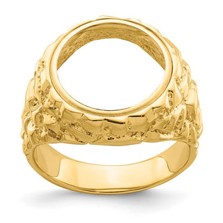 14k Yellow Gold Polished Mens Nugget-style 14 mm Coin Bezel Ring - Fits 1/20 oz Maple Leaf and Other Coins