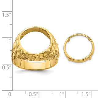 14k Yellow Gold Polished Mens Nugget-style 14 mm Coin Bezel Ring - Fits 1/20 oz Maple Leaf and Other Coins