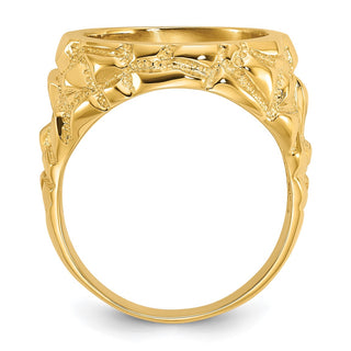 14k Yellow Gold Polished Mens Nugget-style 15mm Coin Bezel Ring - Fits US $1 Type 2