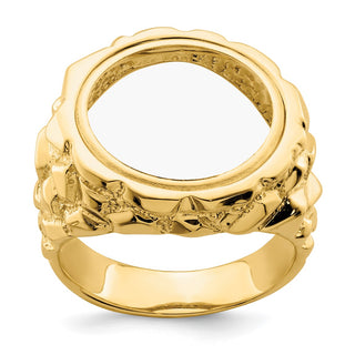 14k Yellow Gold Polished Mens Nugget-style 15mm Coin Bezel Ring - Fits US $1 Type 2