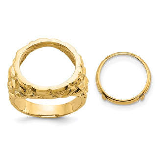 14k Yellow Gold Polished Mens Nugget-style 15mm Coin Bezel Ring - Fits US $1 Type 2
