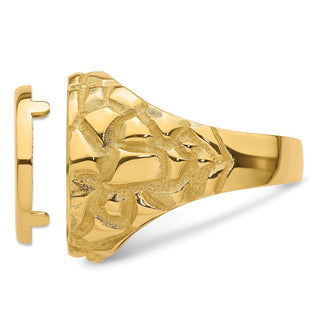 14k Yellow Gold Polished Mens Nugget-style 16 mm Coin Bezel Ring - Fits 1/10 oz Maple Leaf and Other Coins