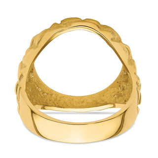 14k Yellow Gold Polished Mens Nugget-style 16 mm Coin Bezel Ring - Fits 1/10 oz Maple Leaf and Other Coins