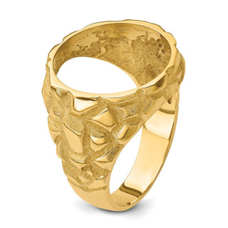 14k Yellow Gold Polished Mens Nugget-style 16 mm Coin Bezel Ring - Fits 1/10 oz Maple Leaf and Other Coins
