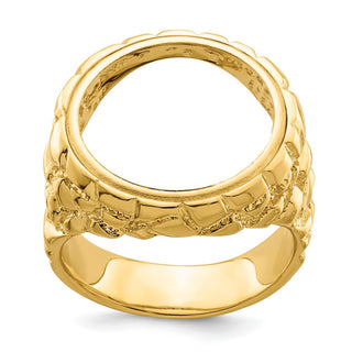 14k Yellow Gold Polished Mens Nugget-style 16 mm Coin Bezel Ring - Fits 1/10 oz Maple Leaf and Other Coins
