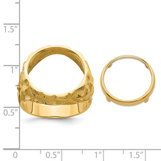14k Yellow Gold Polished Mens Nugget-style 16 mm Coin Bezel Ring - Fits 1/10 oz Maple Leaf and Other Coins