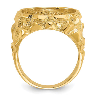 14k Yellow Gold Polished Mens Nugget-style 16.5 mm Coin Bezel Ring - Fits 1/10 oz American Eagle and 1/10 oz Krugerrand
