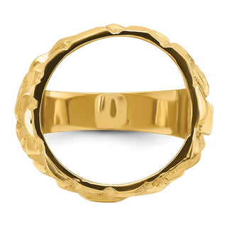 14k Yellow Gold Polished Mens Nugget-style 16.5 mm Coin Bezel Ring - Fits 1/10 oz American Eagle and 1/10 oz Krugerrand