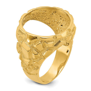 14k Yellow Gold Polished Mens Nugget-style 16.5 mm Coin Bezel Ring - Fits 1/10 oz American Eagle and 1/10 oz Krugerrand
