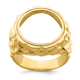 14k Yellow Gold Polished Mens Nugget-style 16.5 mm Coin Bezel Ring - Fits 1/10 oz American Eagle and 1/10 oz Krugerrand