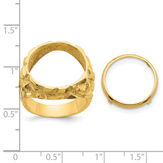 14k Yellow Gold Polished Mens Nugget-style 16.5 mm Coin Bezel Ring - Fits 1/10 oz American Eagle and 1/10 oz Krugerrand